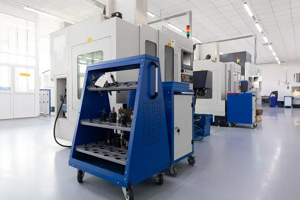 maquina industrial num galpao branco e limpo.